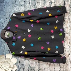 Vintage | Suburban Petites Retro 80s Pop Art Stars Black Button-Up Blouse